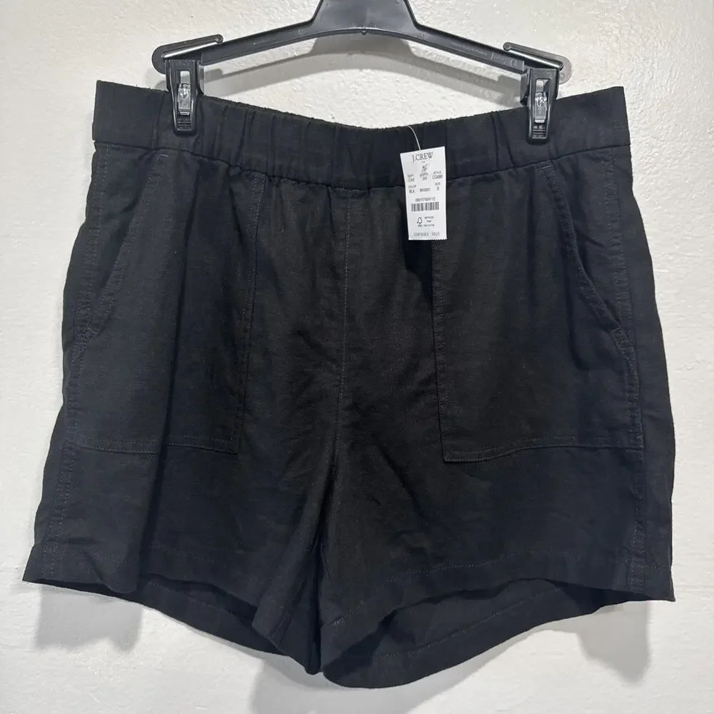 J. Crew Linen Blend Pull On Seaside Shorts Women Size S Pockets Casual Vacation - Picture 1 of 12